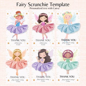 Fairy Party Favor, Fairy Birthday Scrunchie Bedankkaart Betoverde Feeën Sprookjesbloemen Fantasie Gepersonaliseerd Kinderfeestcadeau