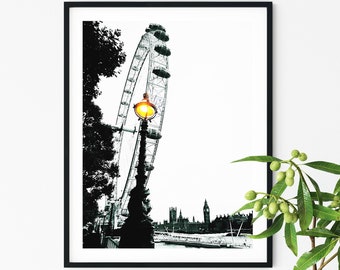 London England Art, Black and White London Wall Print, Digital Download