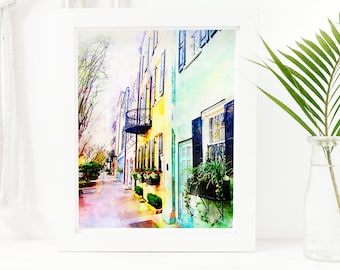 Rainbow Row in Charleston, South Carolina, Printable Art, Instant Digital Download
