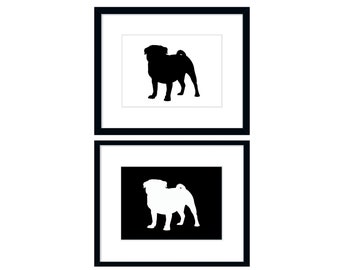 Gift for Pug Lover Printable Art, Black and White Pug Prints, Digital Download