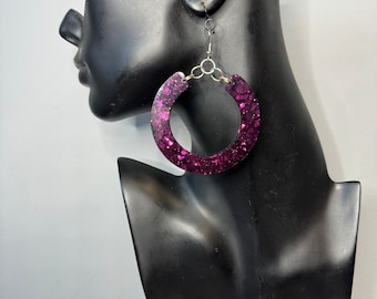 Burgundy glitter dangle hoops