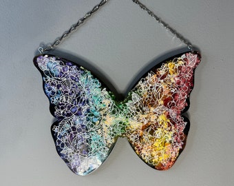 Rainbow floral butterfly wall art