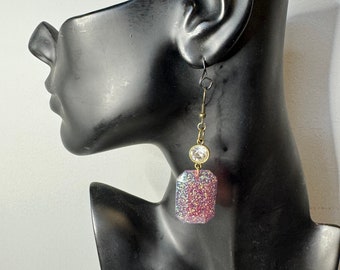 Raspberry dream glitter dangle earring