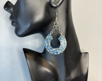 Light blue C-Hoop dangle statement earrings/unique resin earrings/Light Blue statement earrings