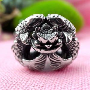 Ciondolo Dagaz "Carpa con loto" per bracciali europei, perline con fori grandi, perline da collezione