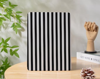 Black White Stripes iPad case with Pencil Holder, iPad Air case, iPad Pro 13 12.9 11, iPad Mini 4/5/6/7, Air 6/7, iPad 10.9 iPad 9/10/11 Gen