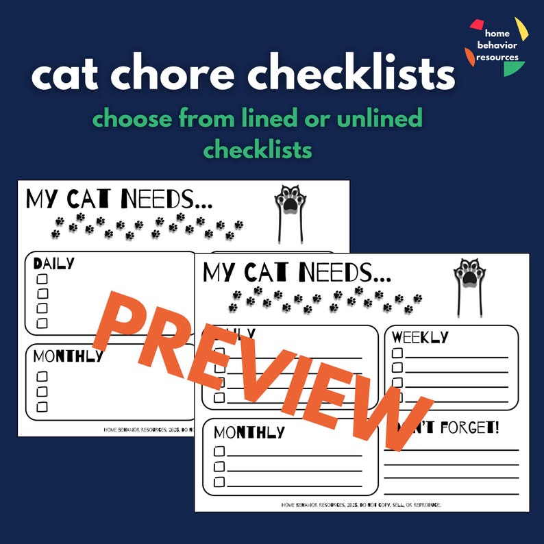 Cat Chore Chart for Kids: Daily, Weekly, Monthly Checklist (digital ...