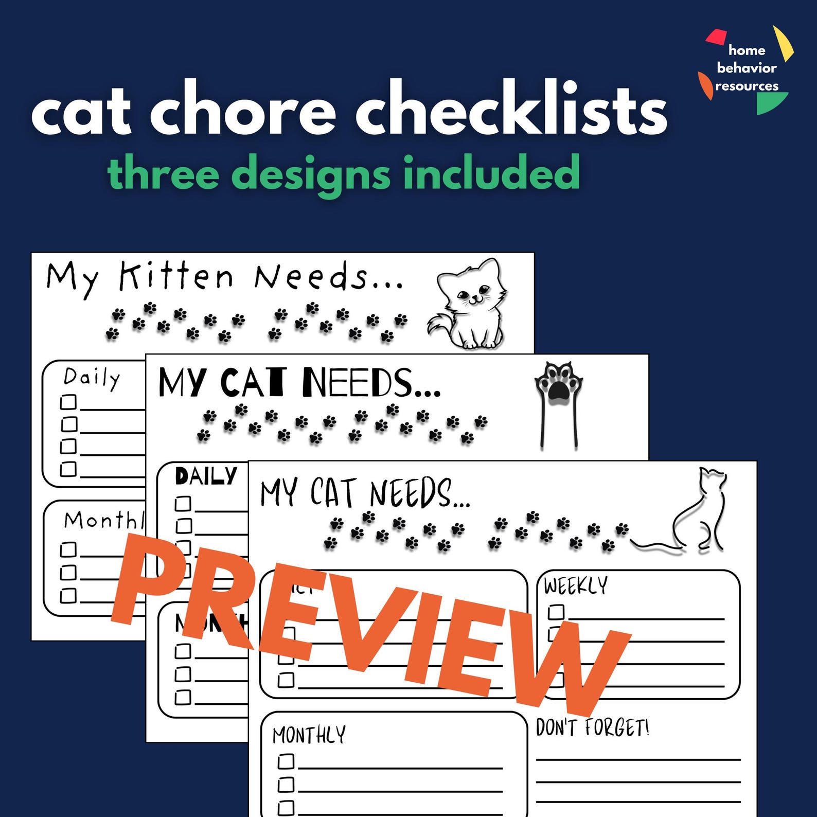 Cat Chore Chart for Kids: Daily, Weekly, Monthly Checklist (digital ...