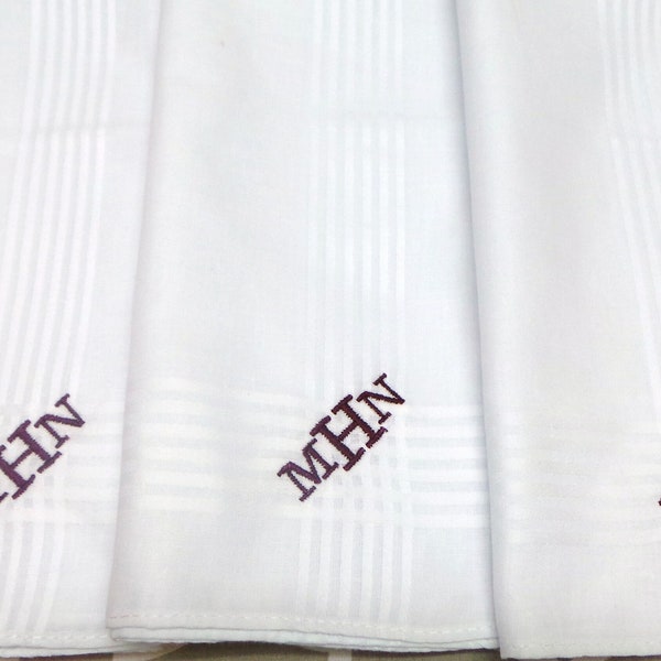 Men's Handkerchiefs 3 monogrammed hankies, Dad, Husband, Groomsman, Valentine's gift, 2nd anniversary gift. Soft Cotton Handkerchiefs