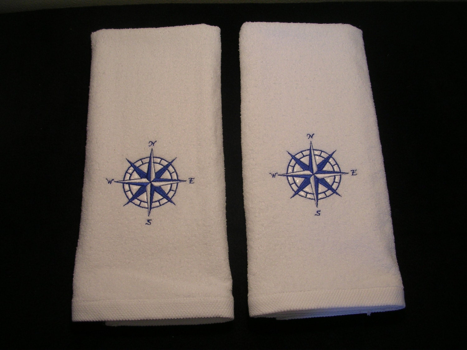 Boat Hand Towels 2 Embroidered Compass Rose Design Boat Etsy
