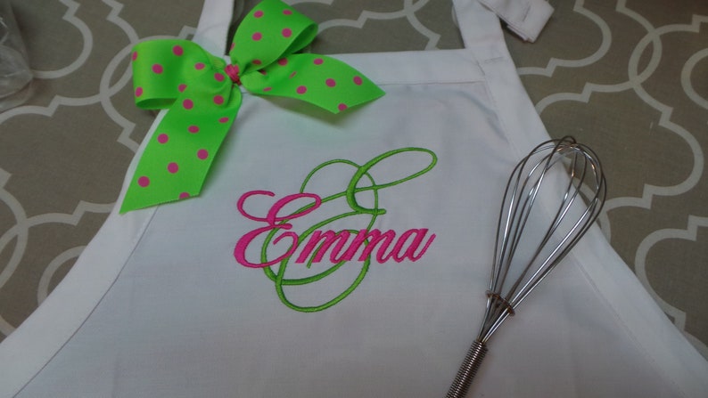 Personalized Apron Teen apron Boys or Girls, Embroidered with Name, Chef Hat design, 4 Colors and you can add a ribbon for the girls. image 1