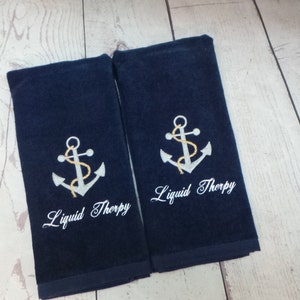 Anchor Towels 2 Nautical Hand Towels, Boat Hand Towels, Add a name.  Embroidered Bathroom, Bar, Kitchen towels. Boat towels.