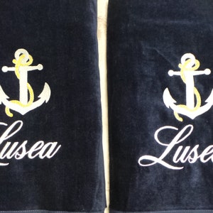 Anchor Beach Towel, Personalized with your name or boat name. Embroidered Beach towels. Comes in 4 Beach towel colors. Boat Towels. 2 Sizes. image 2