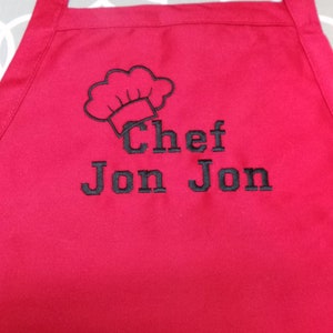 Personalized Apron Teen apron Boys or Girls, Embroidered with Name, Chef Hat design, 4 Colors and you can add a ribbon for the girls. image 2