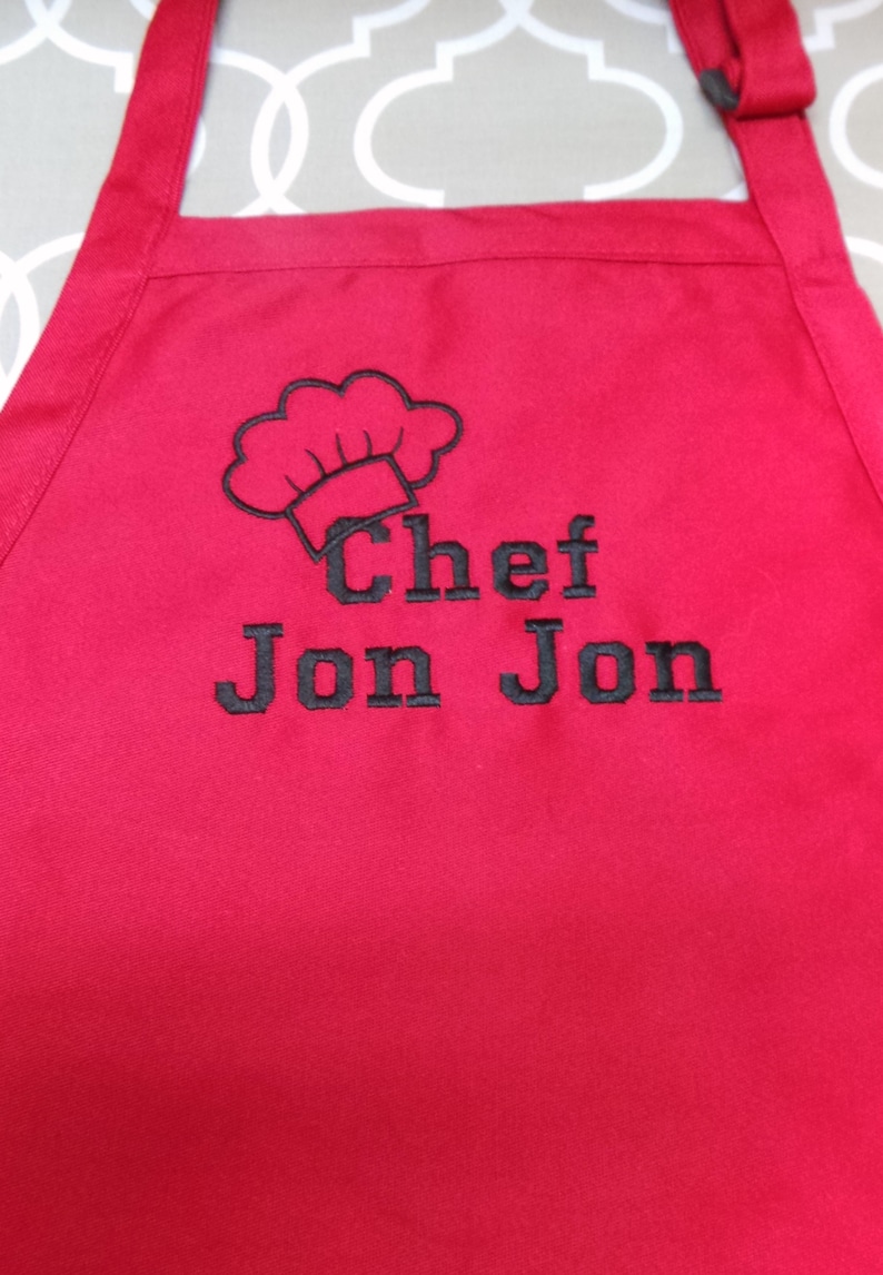Personalized Apron Teen apron Boys or Girls, Embroidered with Name, Chef Hat design, 4 Colors and you can add a ribbon for the girls. image 2