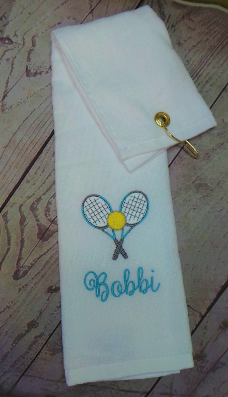 Tennis Towel Tennis Rackets Embroidered Tri Fold With Hook Etsy UK