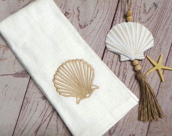 Beach Hand towels, Scallop 2 Cotton Velour towels, Nautical Decor, Beach Decor, Boat Towels, Bathroom, Kitchen towels.  6 Towel Colors.