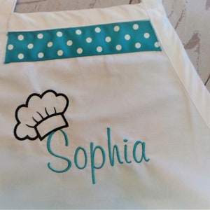 Personalized Apron Teen apron Boys or Girls, Embroidered with Name, Chef Hat design, 4 Colors and you can add a ribbon for the girls. image 5