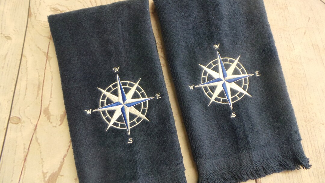 Boat Towels 2 Fingertip Towels, Anchor or Compass Rose. Boat Decor