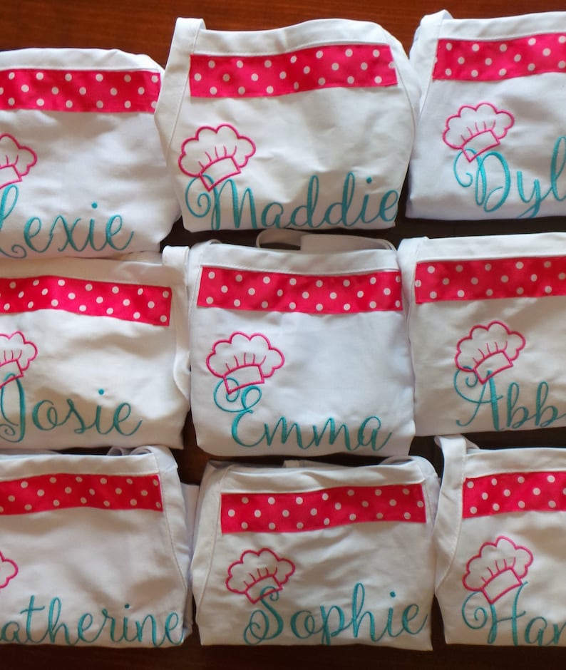 Personalized Apron Teen apron Boys or Girls, Embroidered with Name, Chef Hat design, 4 Colors and you can add a ribbon for the girls. image 9