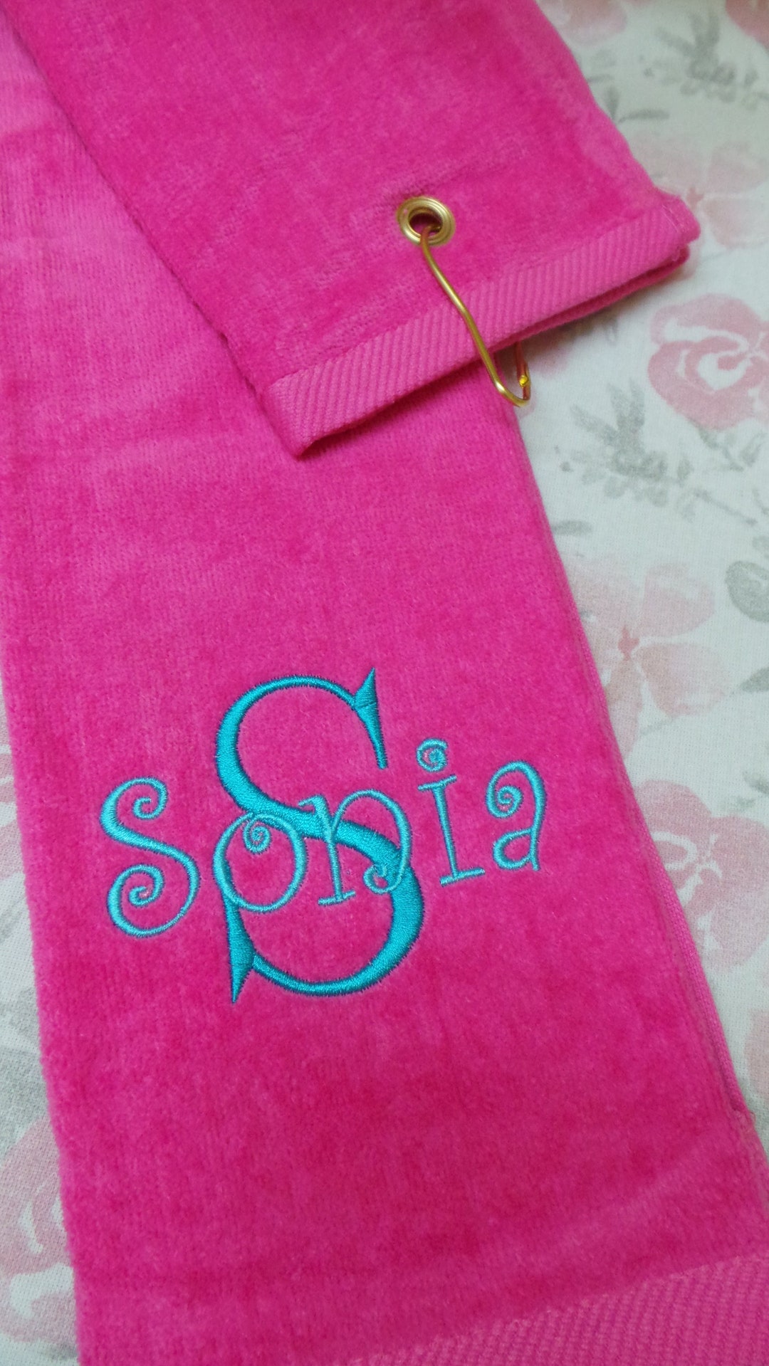 Women's Golf Towel, Tri Fold With Hook. Personalized With Your Name