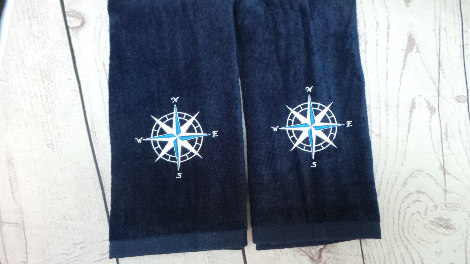 Nautical Hand Towels 2 Towels Embroidered Anchor or Compass Etsy
