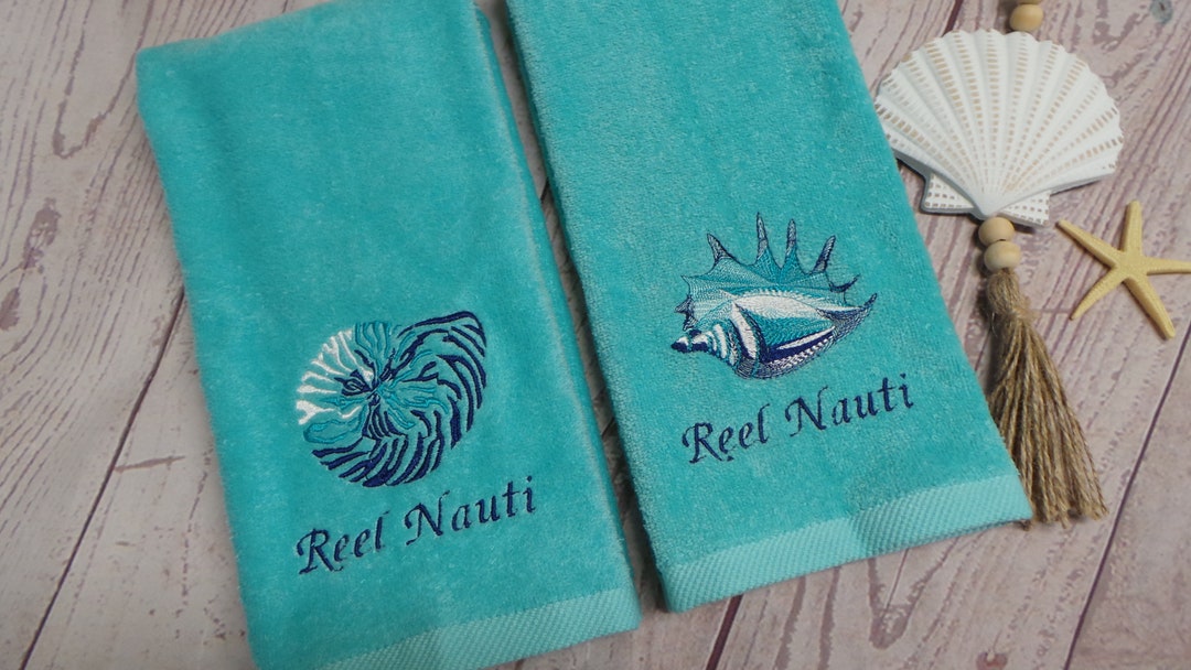 EJGFS 'Hello Beach' Shell Decorative Kitchen Towels – Set Of 2, 16x24 Inches, Nautical Dish & Hand Towels