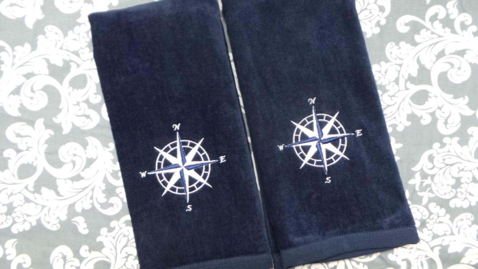 Boat Hand Towels 2 Embroidered Compass rose design Boat Etsy