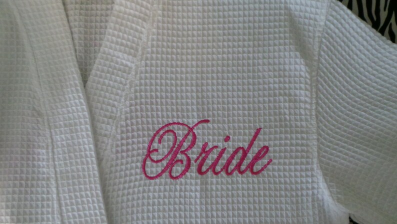 SHIP Next Day! Bride's Robe Personalized Bride Robe Embroidered Bride, Name or Monogrammed robe Nice Bridal Gift Spa Robe Waffle Weave Robe