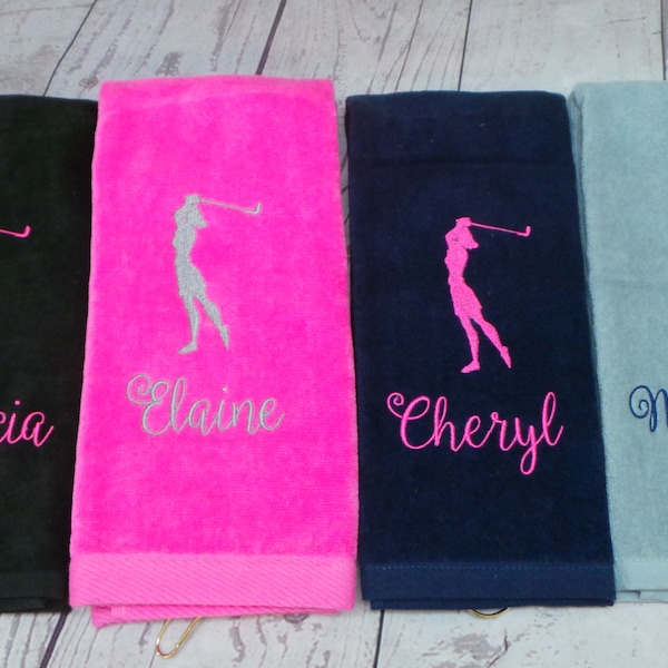 Women's golf towel personalized with name and golfer. Embroidered 6 colors to choose from. Great Gift. Ladies golf towel, Sport towel.