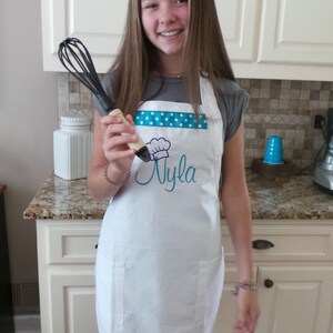 Personalized Apron Teen apron Boys or Girls, Embroidered with Name, Chef Hat design, 4 Colors and you can add a ribbon for the girls. image 7