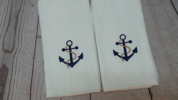 You can choose thread color Nice towels. 100% Cotton Anchor hand towels 2 embroidered Boat towels Nautical kitchen towels with a name