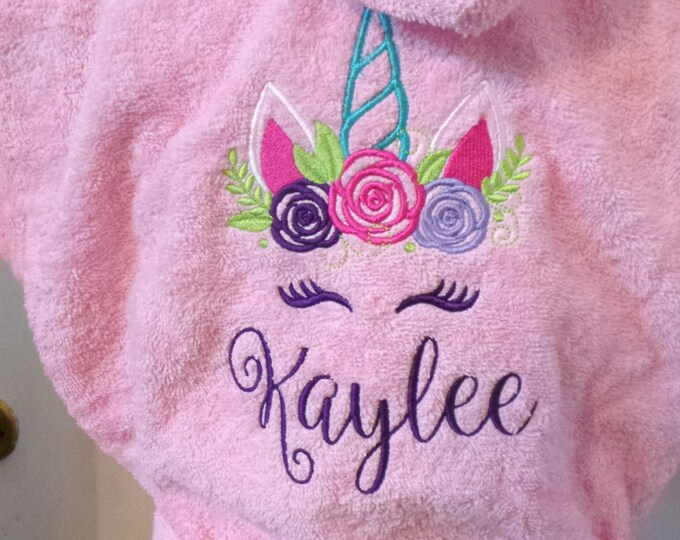 Unicorn Robe Girls Robe Terry Cloth Hooded Bathrobes Personalized With