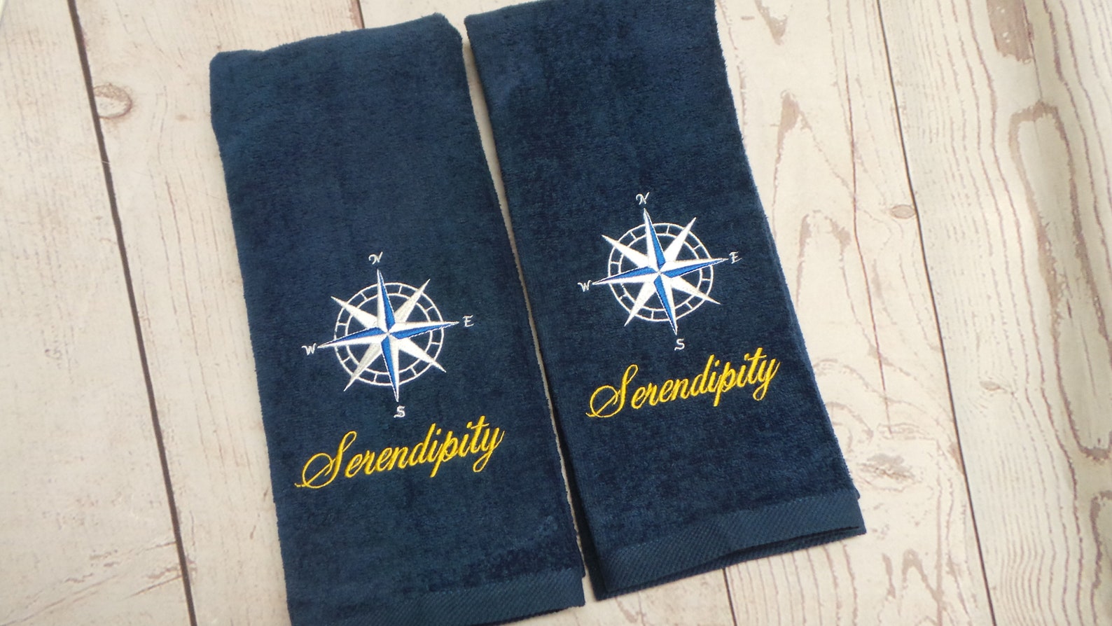 Boat Hand Towels 2 Embroidered Compass Rose Design Boat Etsy