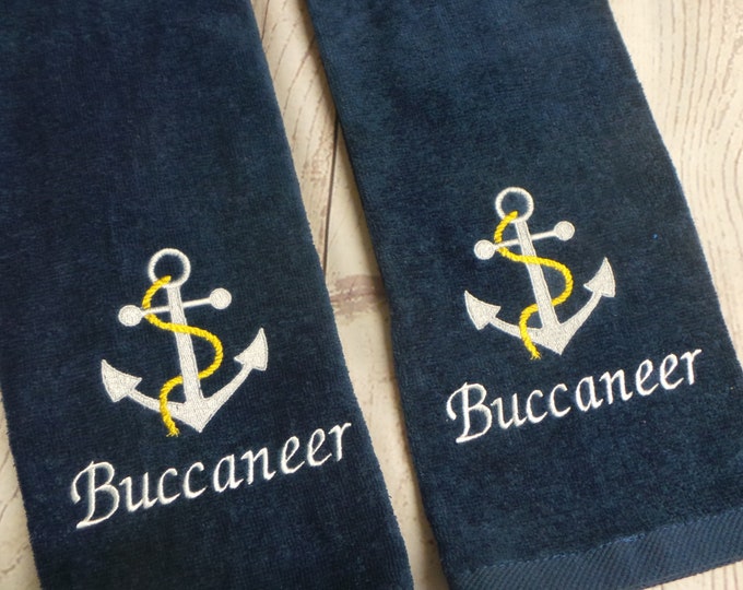 Anchor Towels 2 Nautical Hand Towels, Boat Hand Towels, Embroidered