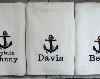 Anchor Beach Towel, Personalized with your name or boat name. Embroidered Beach towels. Comes in 4 Beach towel colors. Boat Towels. 2 Sizes.