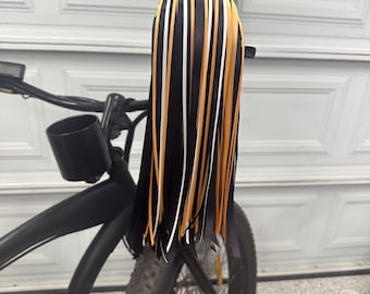 New Orleans Saints Inspired Bike Tassels, Bike Streamers, Handlebar Tassels, Handlebar Streamers, Ribbons, Black, Gold & White