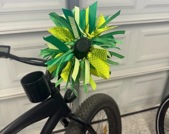 Green “BURST OF LUCK” Bar Burst Bike Tassels, Bicycle Tassels, Bike Streamers, Handlebar Streamers, Ribbons, Green Variety