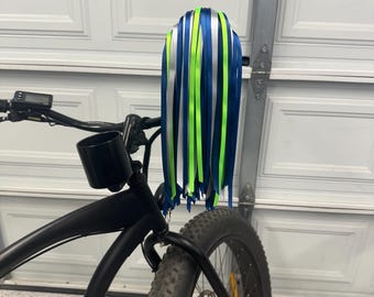 Seattle Seahawks inspired Bike Tassels, Tassels, Bike Streamers, Handlebar Tassels, Handlebar Streamers, Ribbons, Blue, Silver, Neon Green