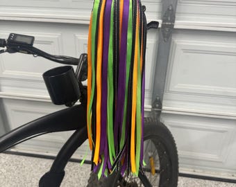 Halloween Bike Tassels, Bicycle Tassels, Bike Streamers, Handlebar Tassels, Ribbons, Purple, Orange, Green, Black & White