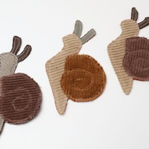 Recycled Corduroy Denim Patches | Sew-on Patches | Snail | Bugs | Upcycled | Whimsical | Cottagecore image 6