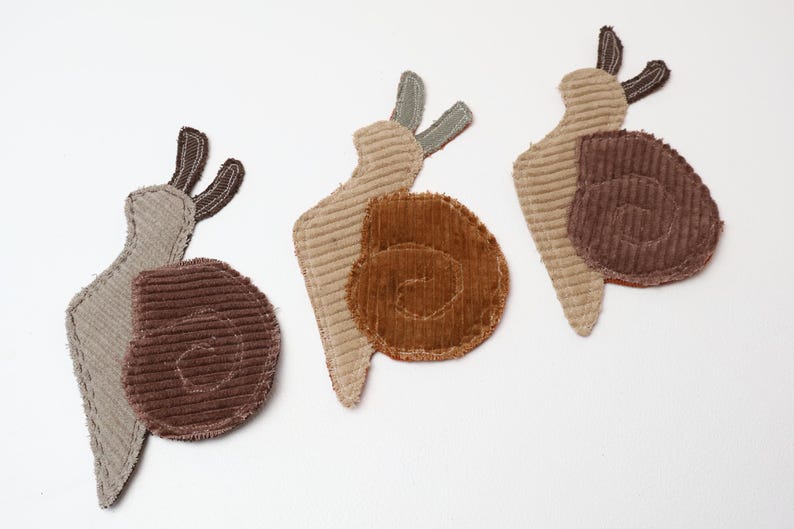 Recycled Corduroy Denim Patches | Sew-on Patches | Snail | Bugs | Upcycled | Whimsical | Cottagecore image 6