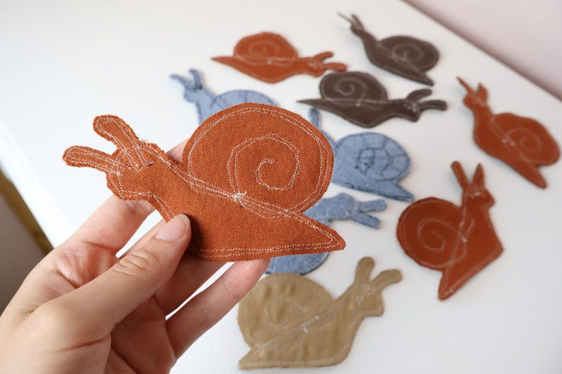 Recycled Corduroy Denim Patches | Sew-on Patches | Snail | Bugs | Upcycled | Whimsical | Cottagecore image 12