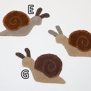 Recycled Corduroy Denim Patches | Sew-on Patches | Snail | Bugs | Upcycled | Whimsical | Cottagecore image 3