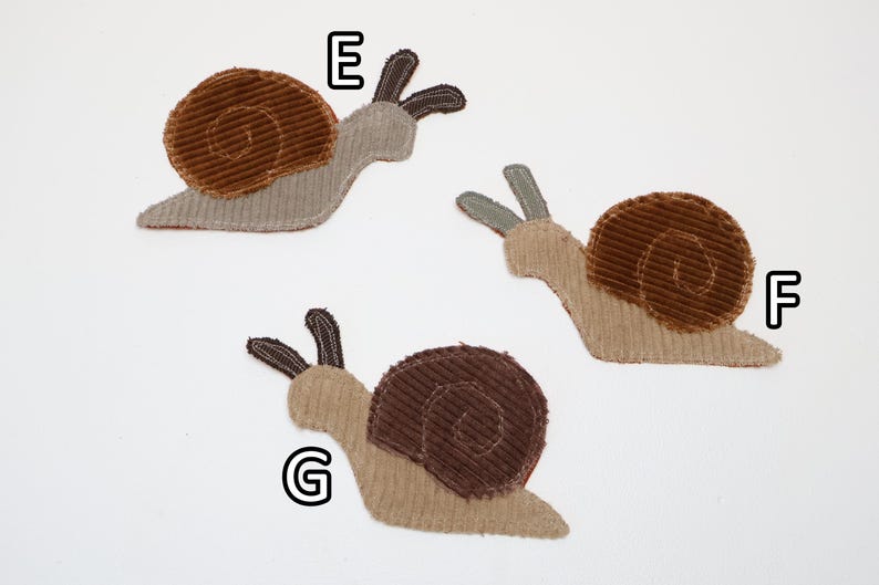 Recycled Corduroy Denim Patches | Sew-on Patches | Snail | Bugs | Upcycled | Whimsical | Cottagecore image 3