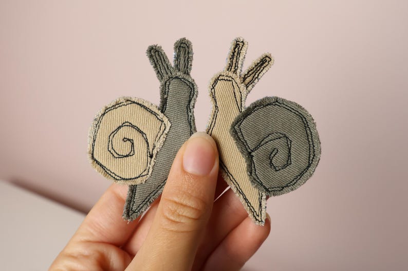 Recycled Corduroy Denim Patches | Sew-on Patches | Snail | Bugs | Upcycled | Whimsical | Cottagecore image 8