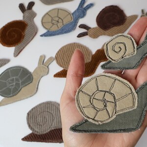 Recycled Corduroy Denim Patches | Sew-on Patches | Snail | Bugs | Upcycled | Whimsical | Cottagecore image 7