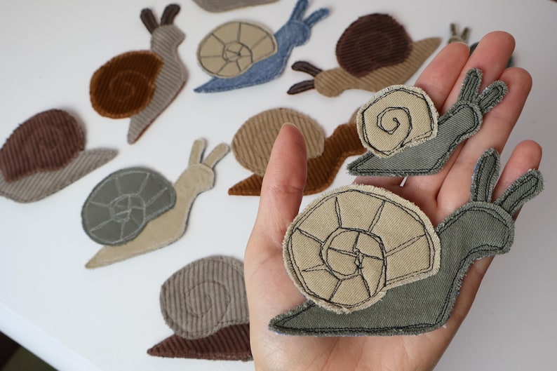 Recycled Corduroy Denim Patches | Sew-on Patches | Snail | Bugs | Upcycled | Whimsical | Cottagecore image 7