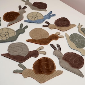 RESTOCKED Recycled Corduroy Denim Patches | Sew-on Patches | Snail | Bugs | Upcycled | Whimsical | Cottagecore