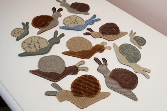 Recycled Corduroy Denim Patches | Sew-on Patches | Snail | Bugs | Upcycled | Whimsical | Cottagecore